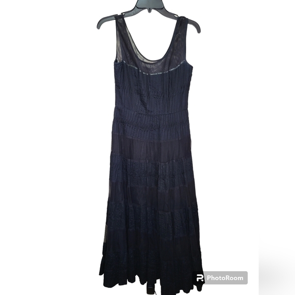 Free People size 4 black long maxi layered tier dress sleeveless lined - Picture 7 of 16
